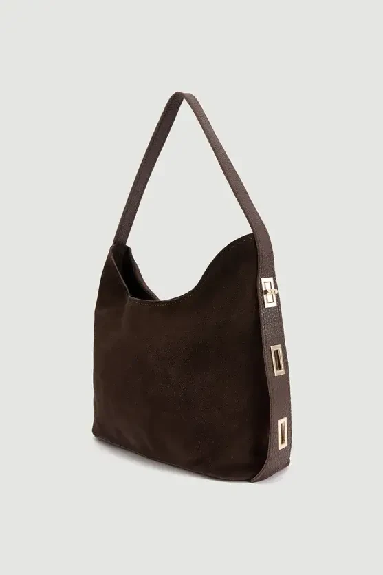 Adjustable Strap Suede Bag - Brown - 3