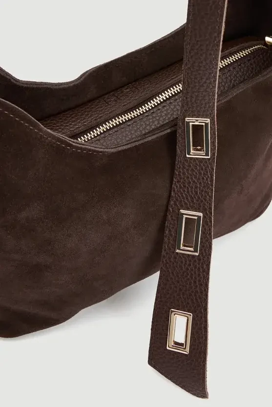Adjustable Strap Suede Bag - Brown - Gusto