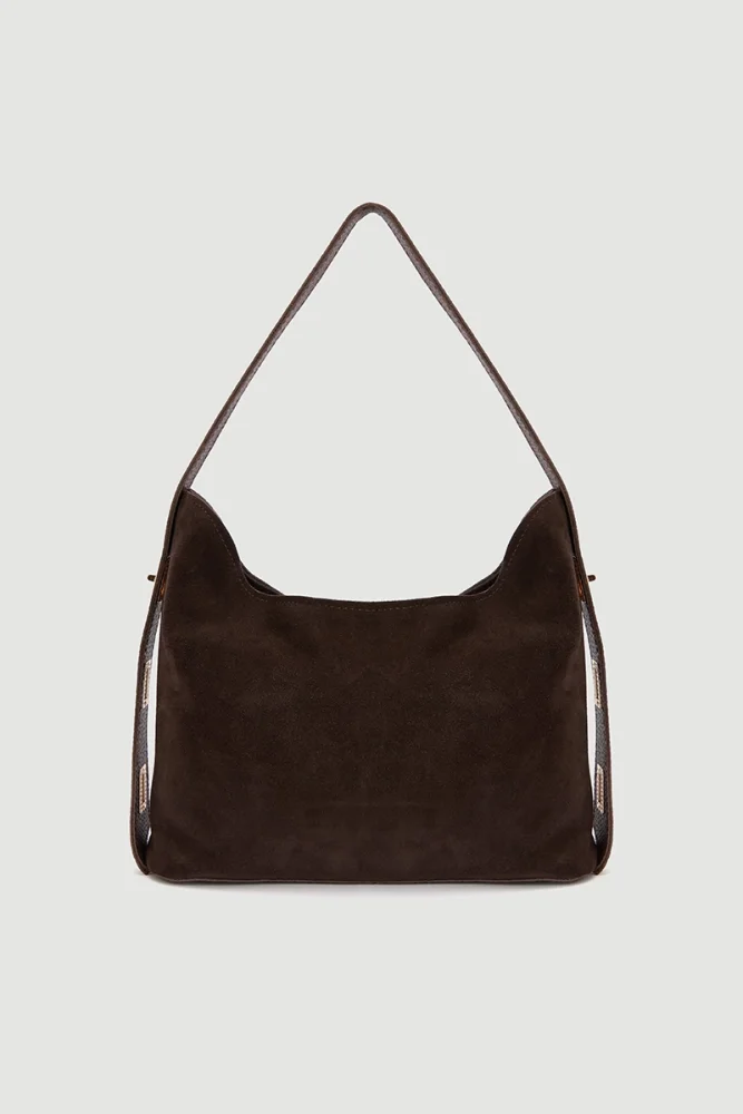 Adjustable Strap Suede Bag Brown Brown