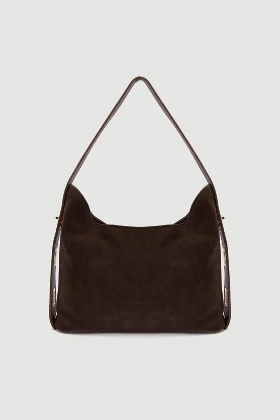 Adjustable Strap Suede Bag Brown - 1