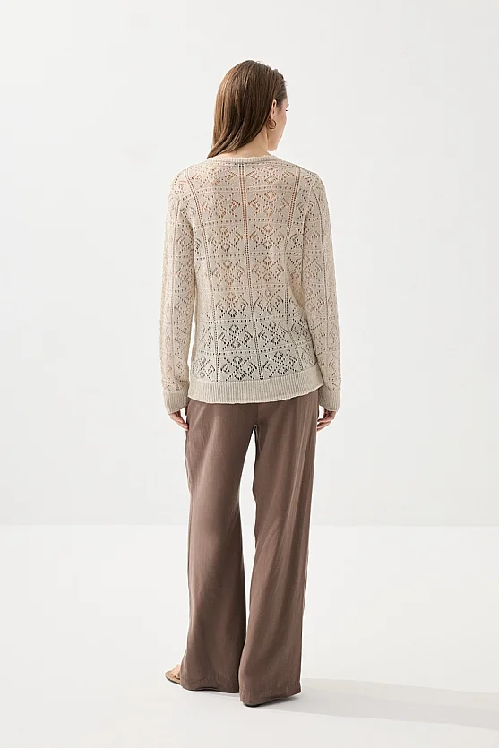 Ajouré Knit Long Sleeve Cardigan - Stone - Gusto