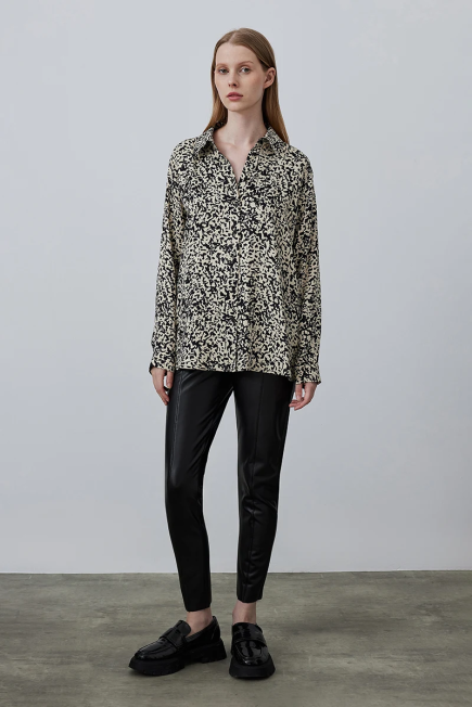 Animal Pattern Viscose Satin Shirt - Ecru Ecru