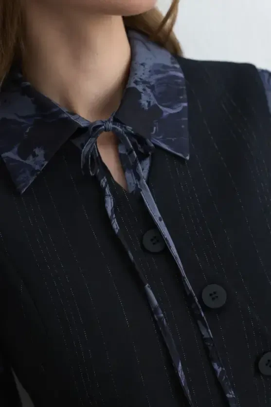 Anka Collection Asymmetric Wool Vest - Navy Blue - 4