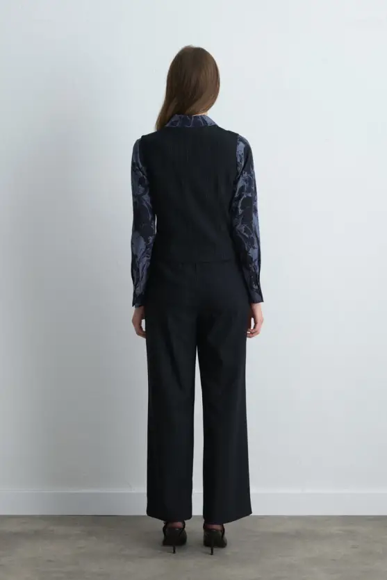 Anka Collection Asymmetric Wool Vest Navy Blue - Gusto