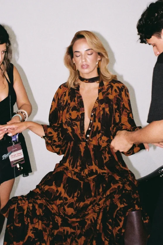 Anka Collection Belted Long Viscose Dress Maroon - Gusto