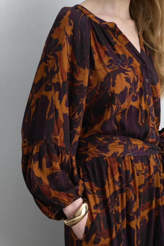 Anka Collection Belted Long Viscose Dress Maroon - Gusto