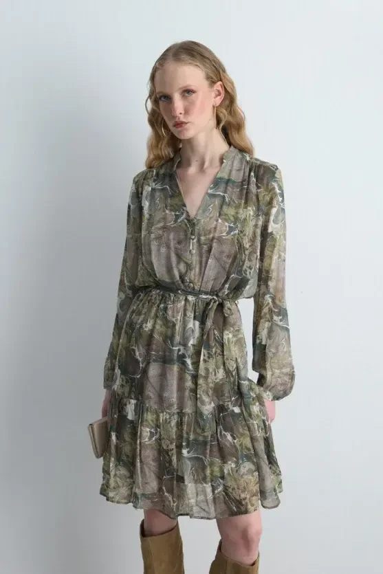 Anka Collection Belted Viscose Dress - Green - 3