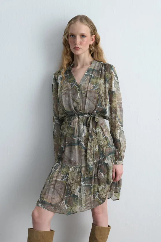 Anka Collection Belted Viscose Dress Green - Gusto