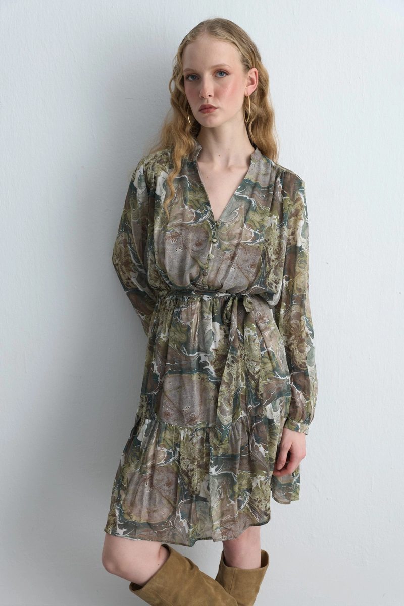 Anka Collection Belted Viscose Dress Green - 1