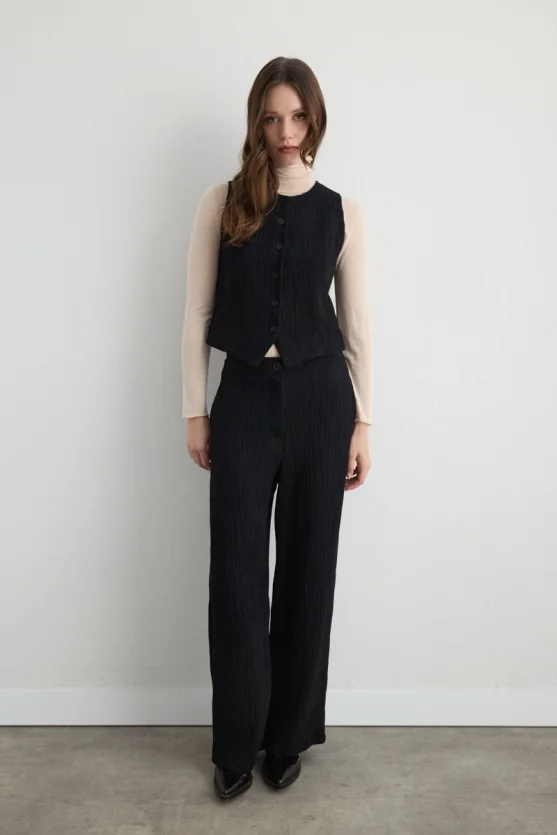 Anka Collection Crinkle Pants - Black - 2