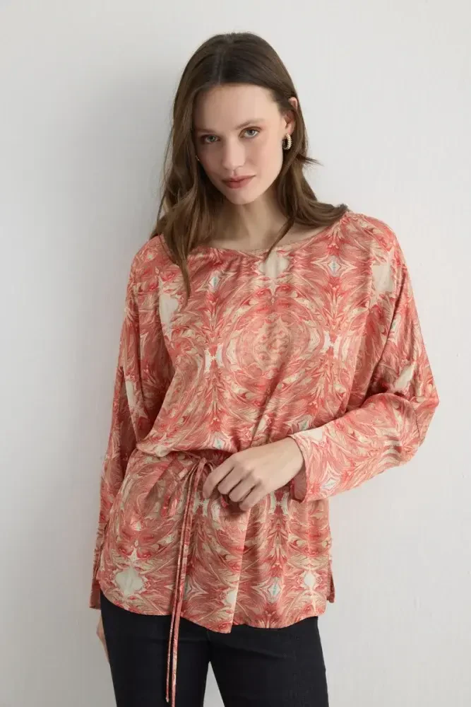 Anka Collection Drawstring Blouse - Pink Pink