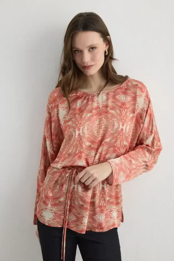 Anka Collection Drawstring Blouse - Pink - Gusto