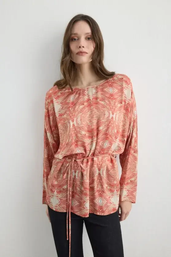 Anka Collection Drawstring Blouse - Pink - 5