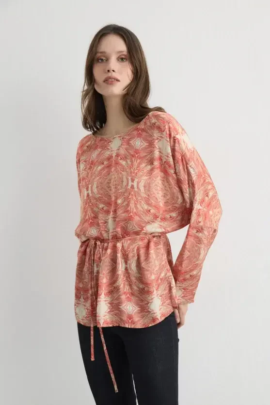Anka Collection Drawstring Blouse - Pink - Gusto