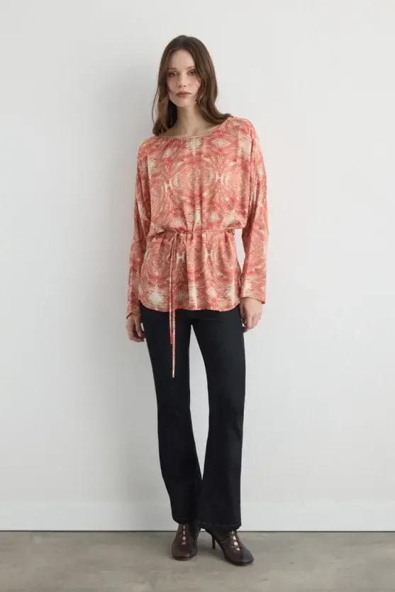 Anka Collection Drawstring Blouse - Pink - Gusto