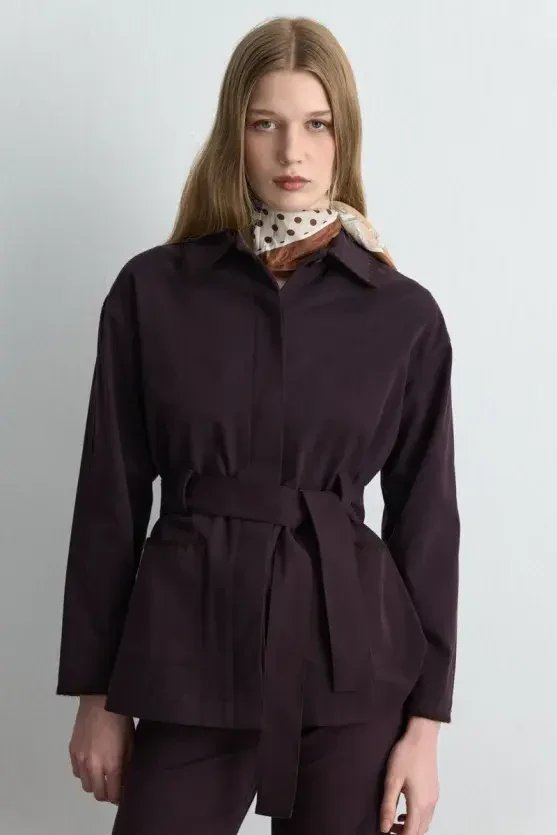 Anka Collection Embroidered Canvas Jacket - Plum - Gusto