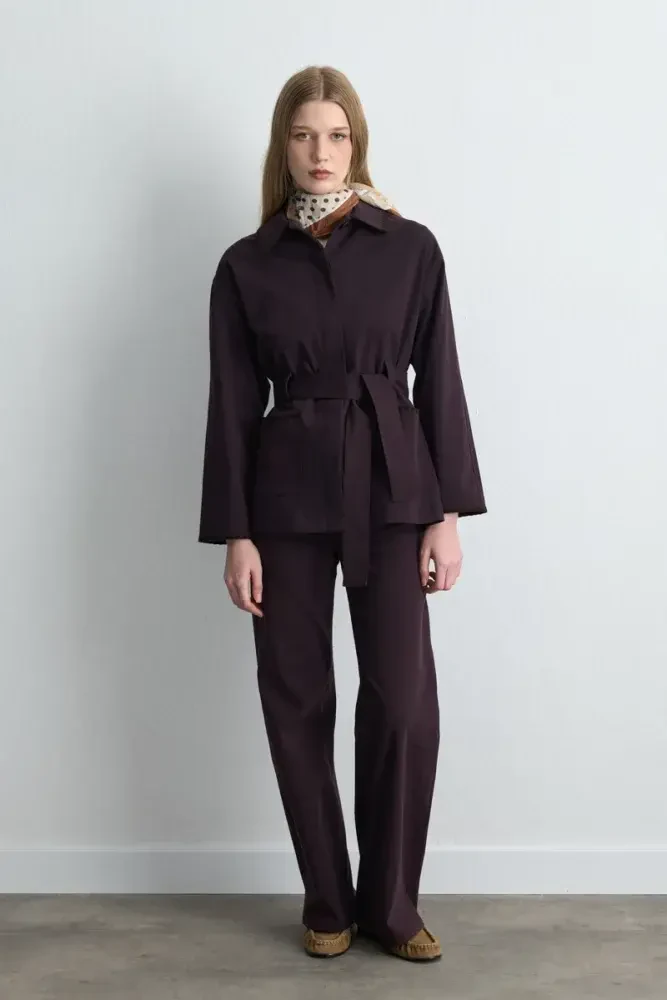 Anka Collection Embroidered Canvas Jacket - Plum Marroon