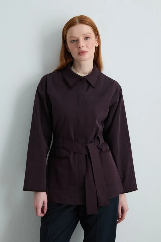 Anka Collection Embroidered Canvas Jacket Plum - Gusto