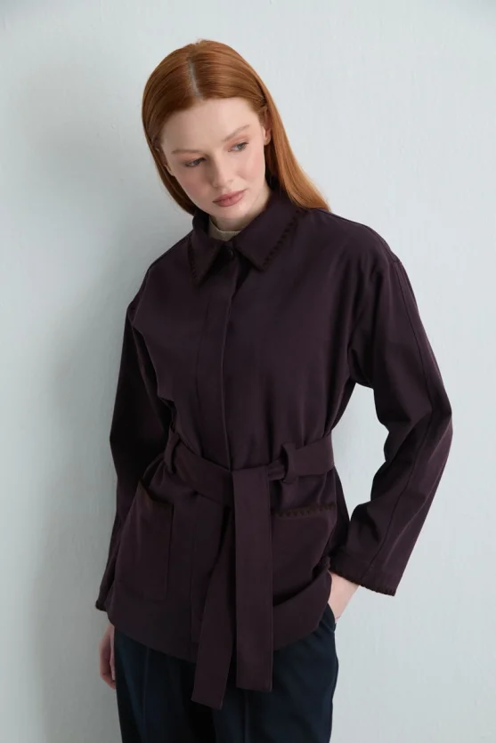 Anka Collection Embroidered Canvas Jacket Plum - Gusto