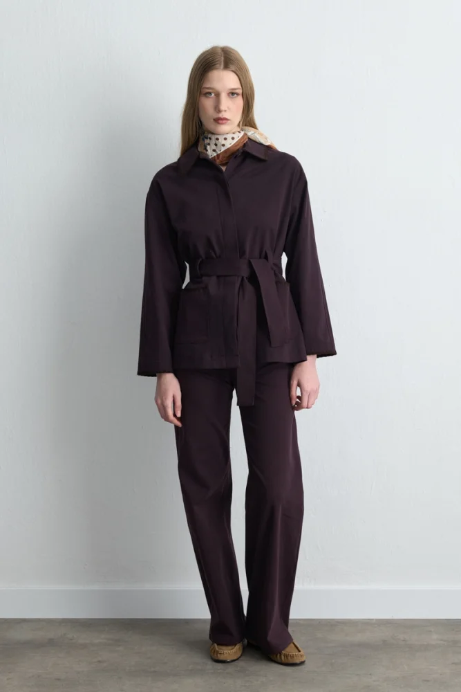 Anka Collection Embroidered Canvas Jacket Plum Marroon