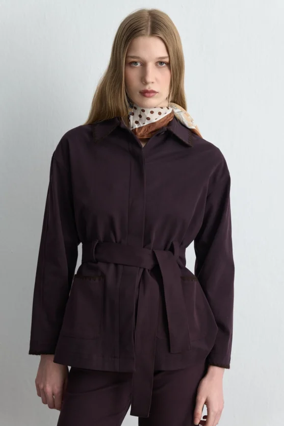 Anka Collection Embroidered Canvas Jacket Plum - Gusto
