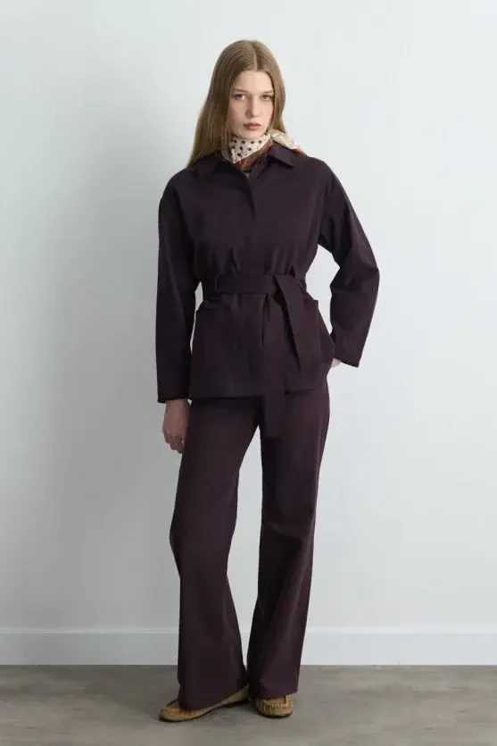 Anka Collection Embroidered Pocket Canvas Pants - Plum - Gusto