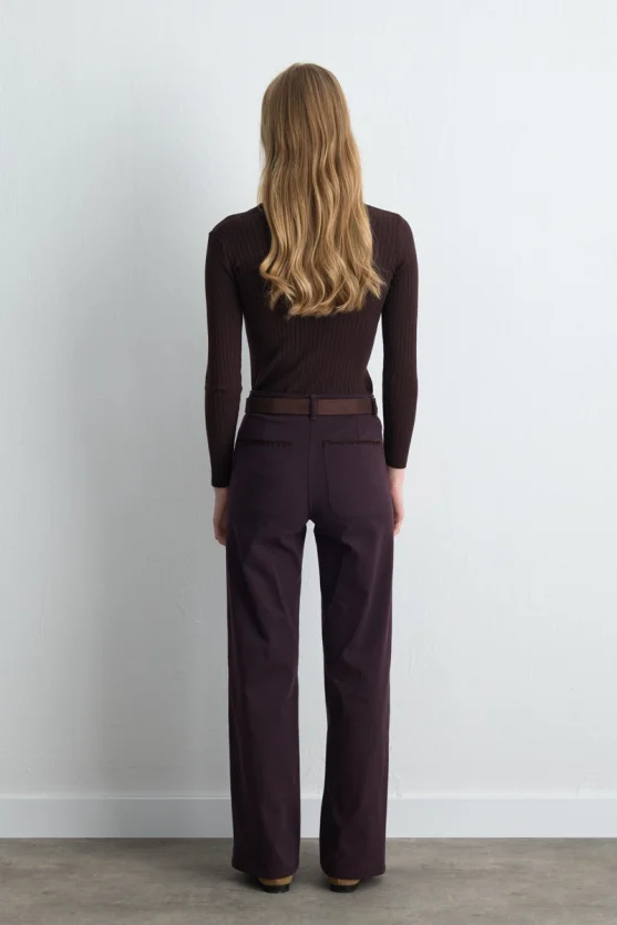 Anka Collection Embroidered Pocket Canvas Pants Plum - Gusto