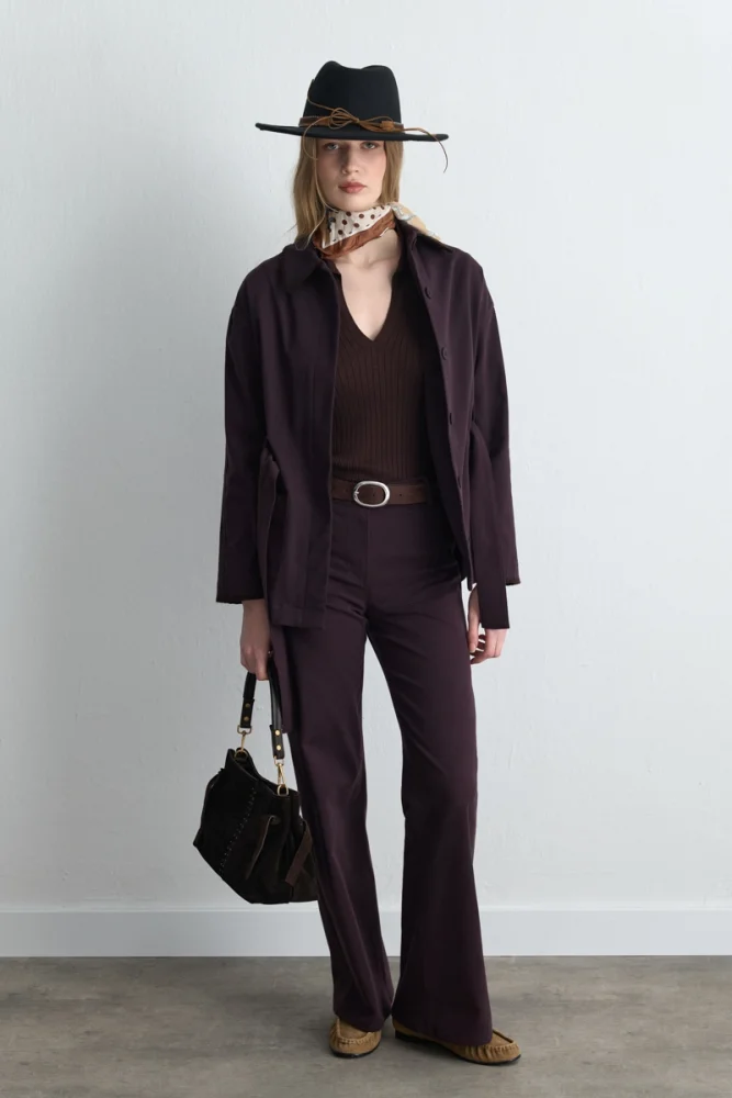 Anka Collection Embroidered Pocket Canvas Pants Plum - Gusto (1)