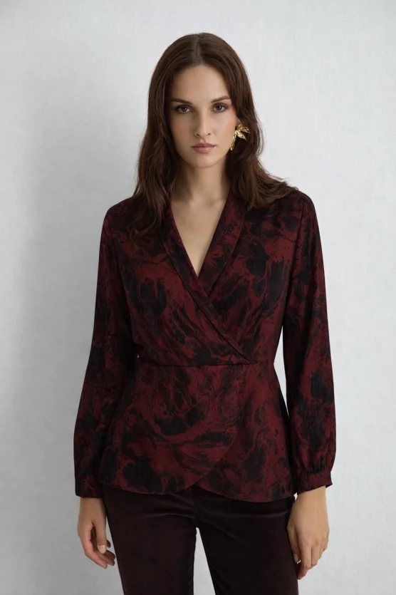 Anka Collection Fitted Viscose Blouse – Burgundy - Gusto