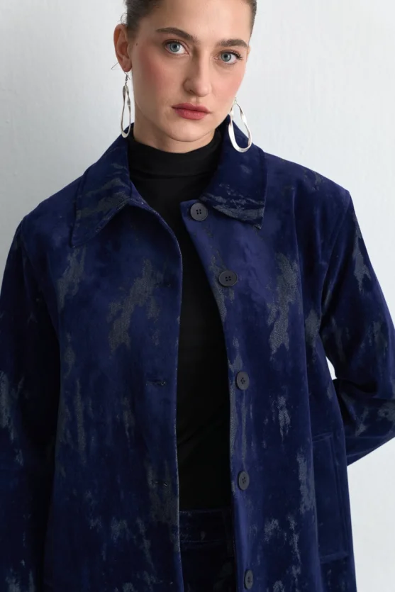 Anka Collection Flocked Velvet Jacket Navy Blue - 2