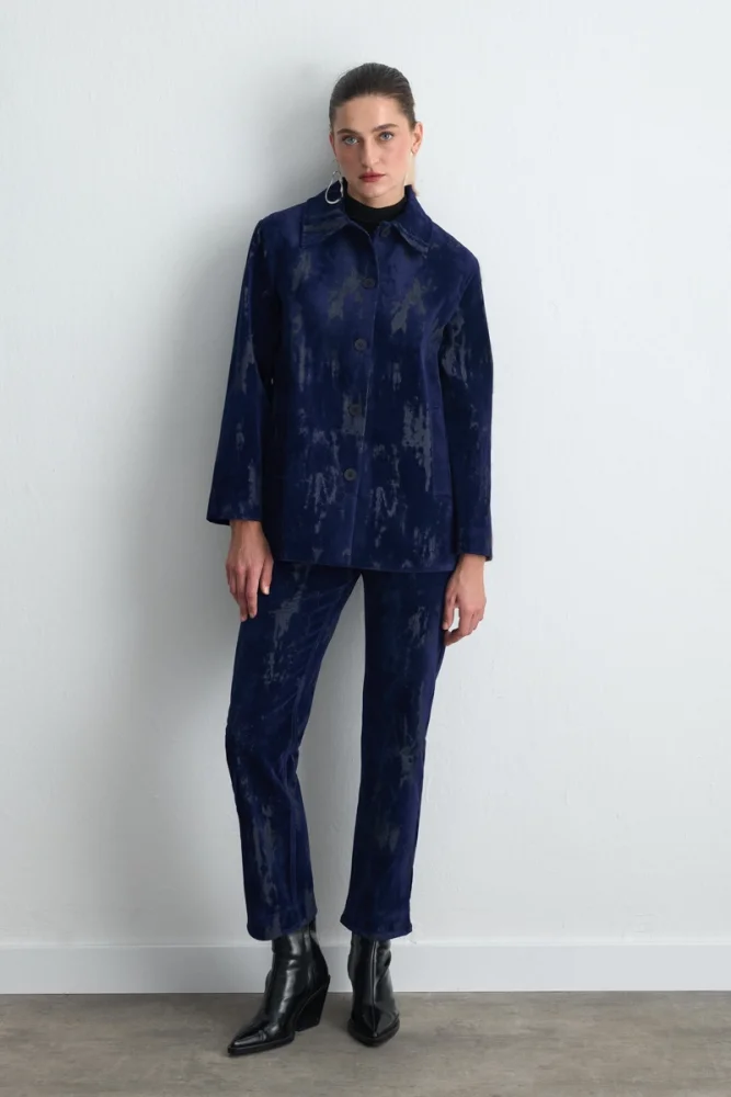 Anka Collection Flocked Velvet Jacket Navy Blue Navy Blue