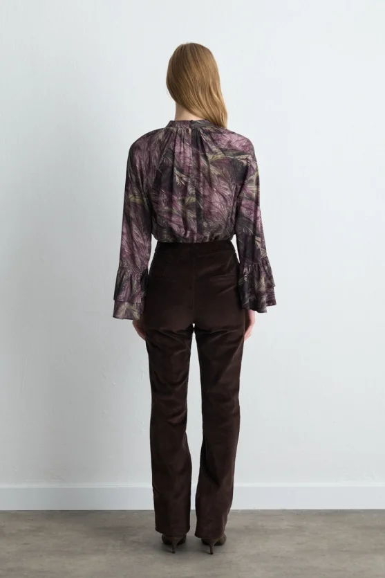Anka Collection High Neck Viscose Blouse with Flared Sleeves Plum - 5