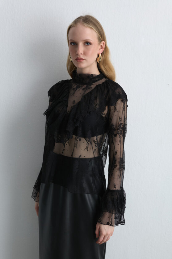 Anka Collection Lace Blouse - Black - Gusto