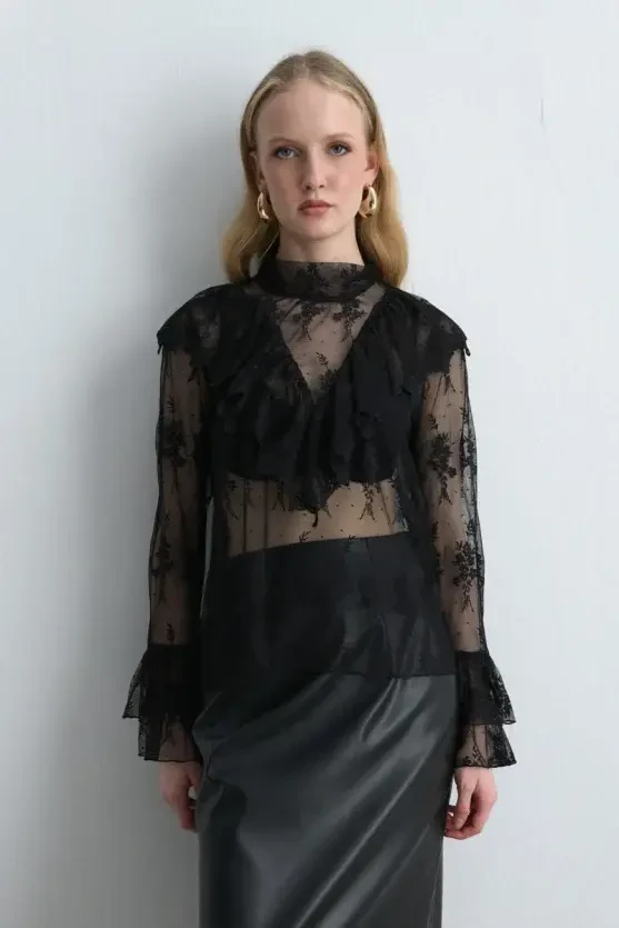 Anka Collection Lace Blouse - Black - 2