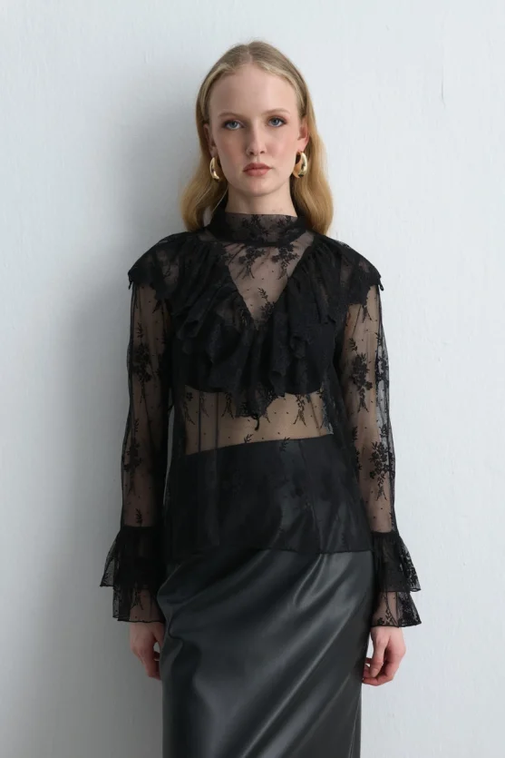 Anka Collection Lace Blouse Black - Gusto