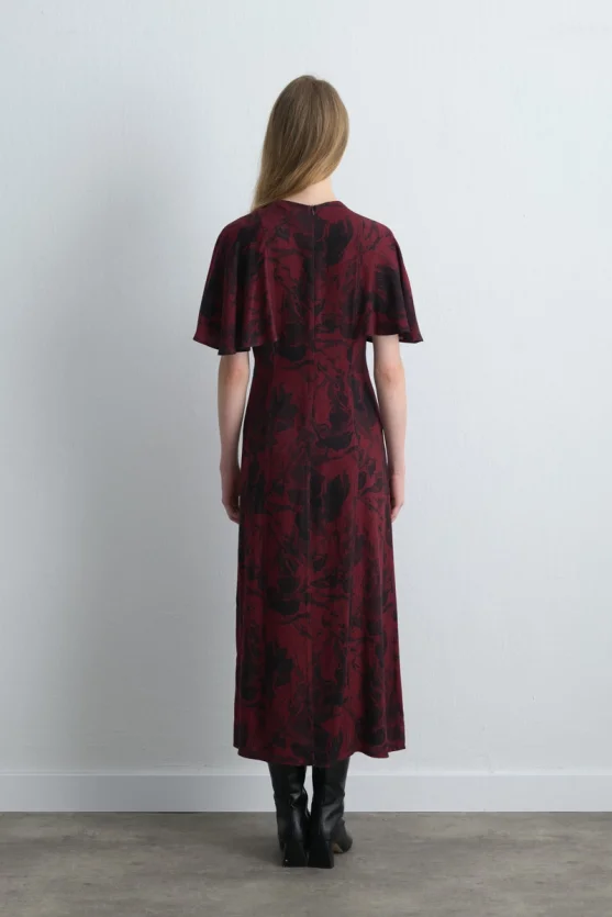 Anka Collection Long Patterned Dress Burgundy - Gusto