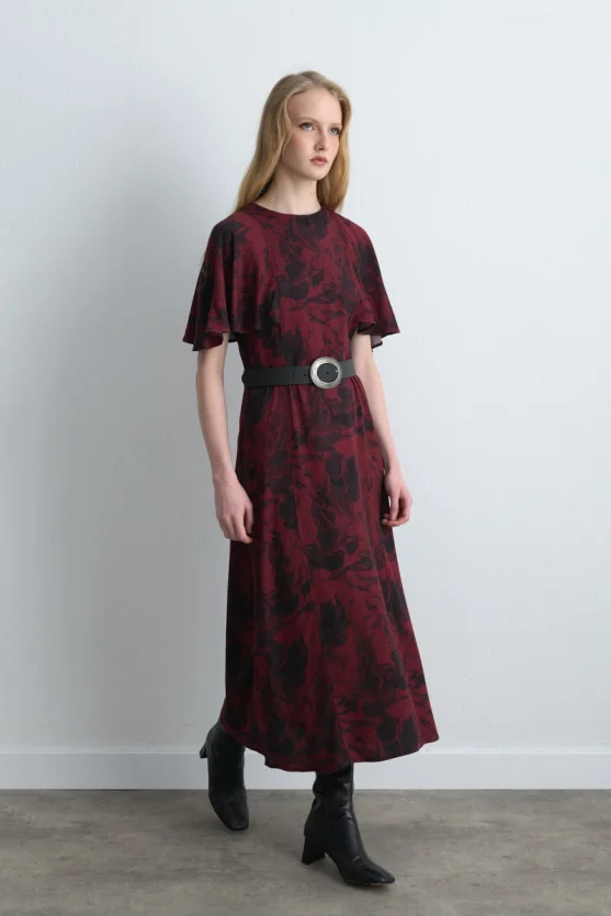 Anka Collection Long Patterned Dress Burgundy - Gusto