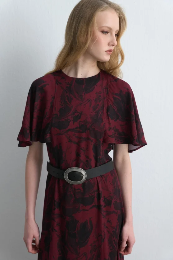 Anka Collection Long Patterned Dress Burgundy - 2