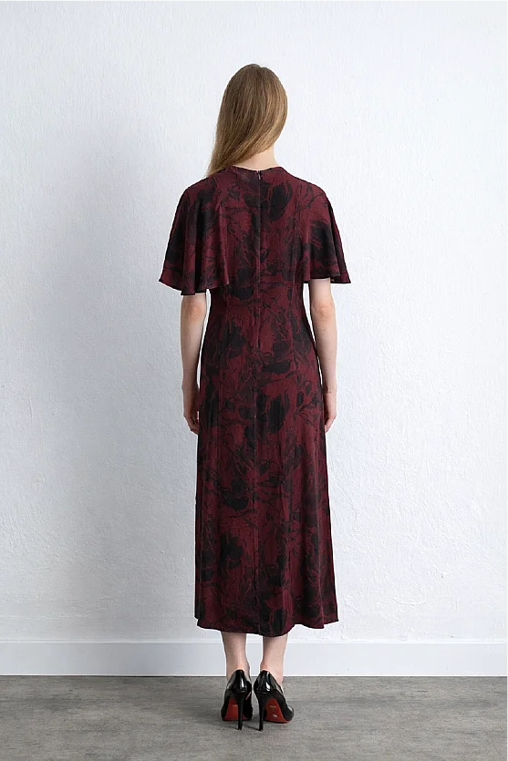Anka Collection Long Patterned Dress Burgundy - Gusto