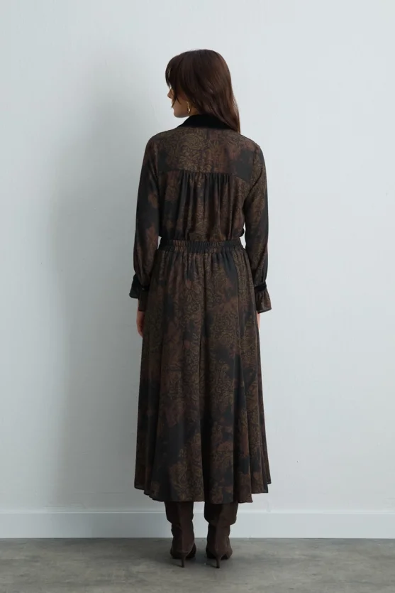 Anka Collection Long Patterned Flared Skirt Brown - 8