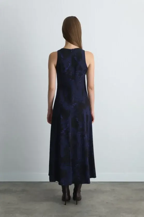 Anka Collection Long Viscose Dress - Navy Blue - Gusto