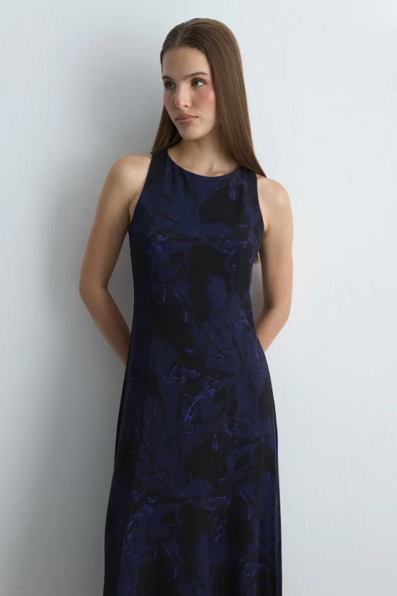 Anka Collection Long Viscose Dress Navy Blue - 3