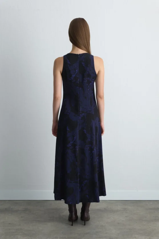 Anka Collection Long Viscose Dress Navy Blue - 5