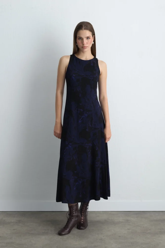 Anka Collection Long Viscose Dress Navy Blue Navy Blue