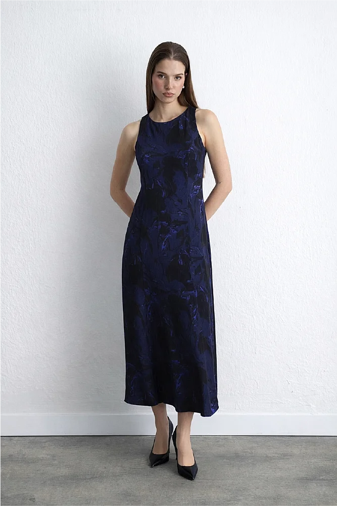 Anka Collection Long Viscose Dress Navy Blue Navy Blue