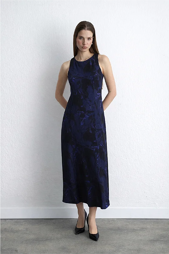 Anka Collection Long Viscose Dress Navy Blue - 1
