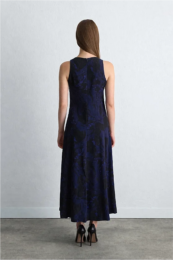 Anka Collection Long Viscose Dress Navy Blue - Gusto