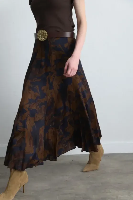 Anka Collection Long Viscose Satin Skirt - Brown - Gusto