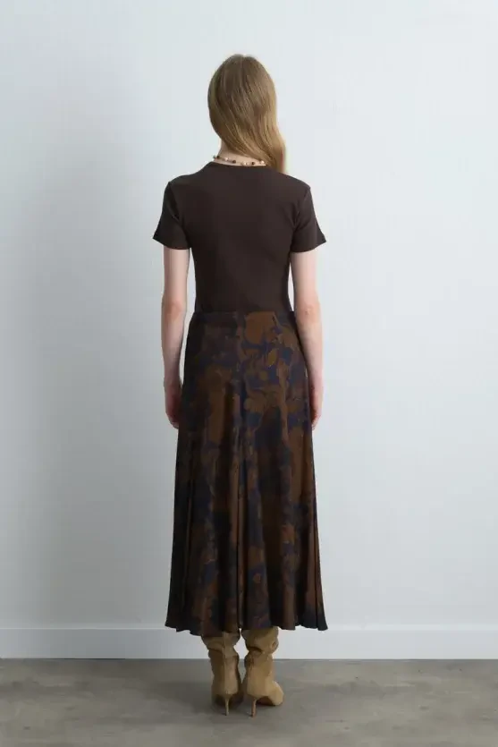 Anka Collection Long Viscose Satin Skirt - Brown - Gusto