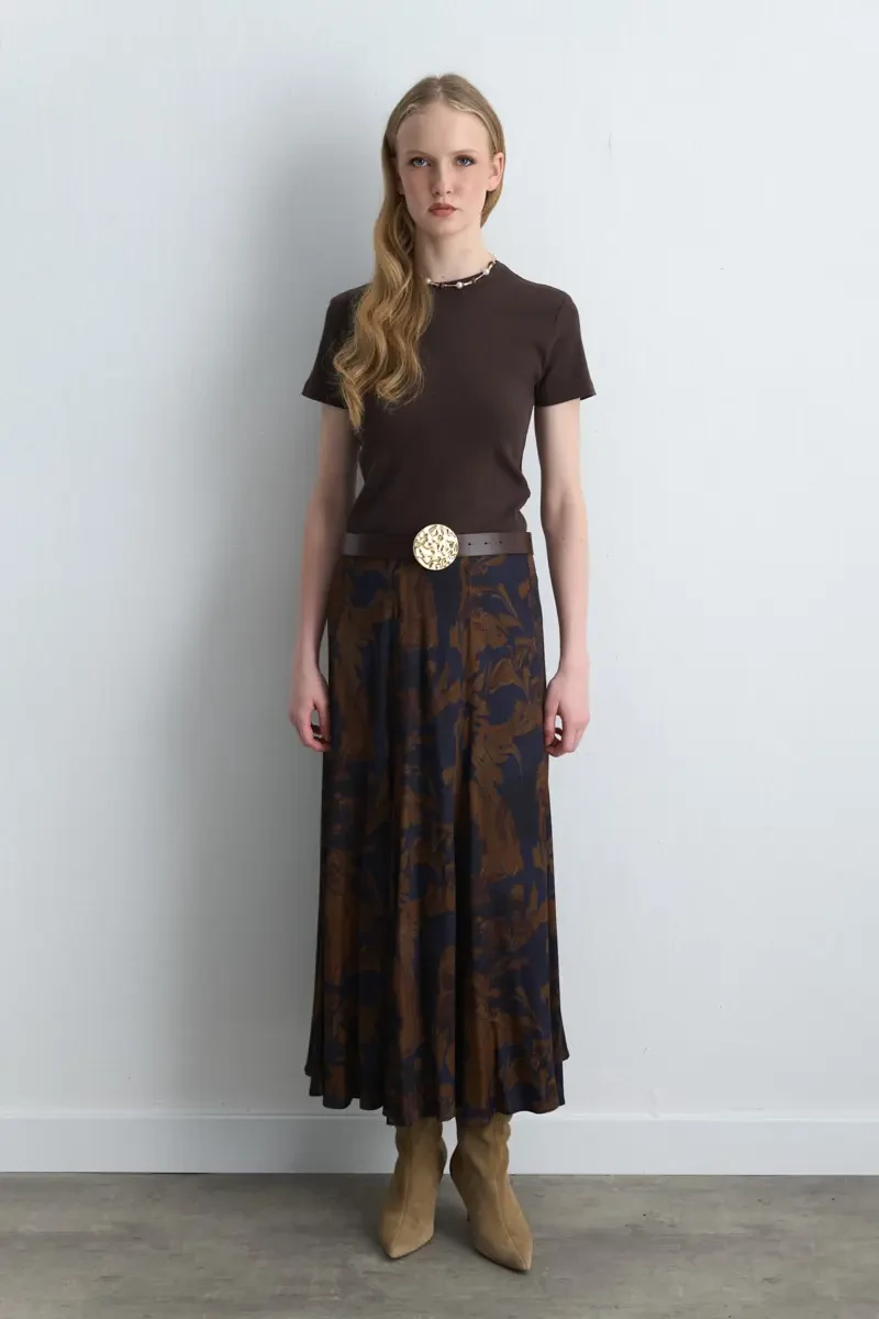 Anka Collection Long Viscose Satin Skirt - Brown Brown
